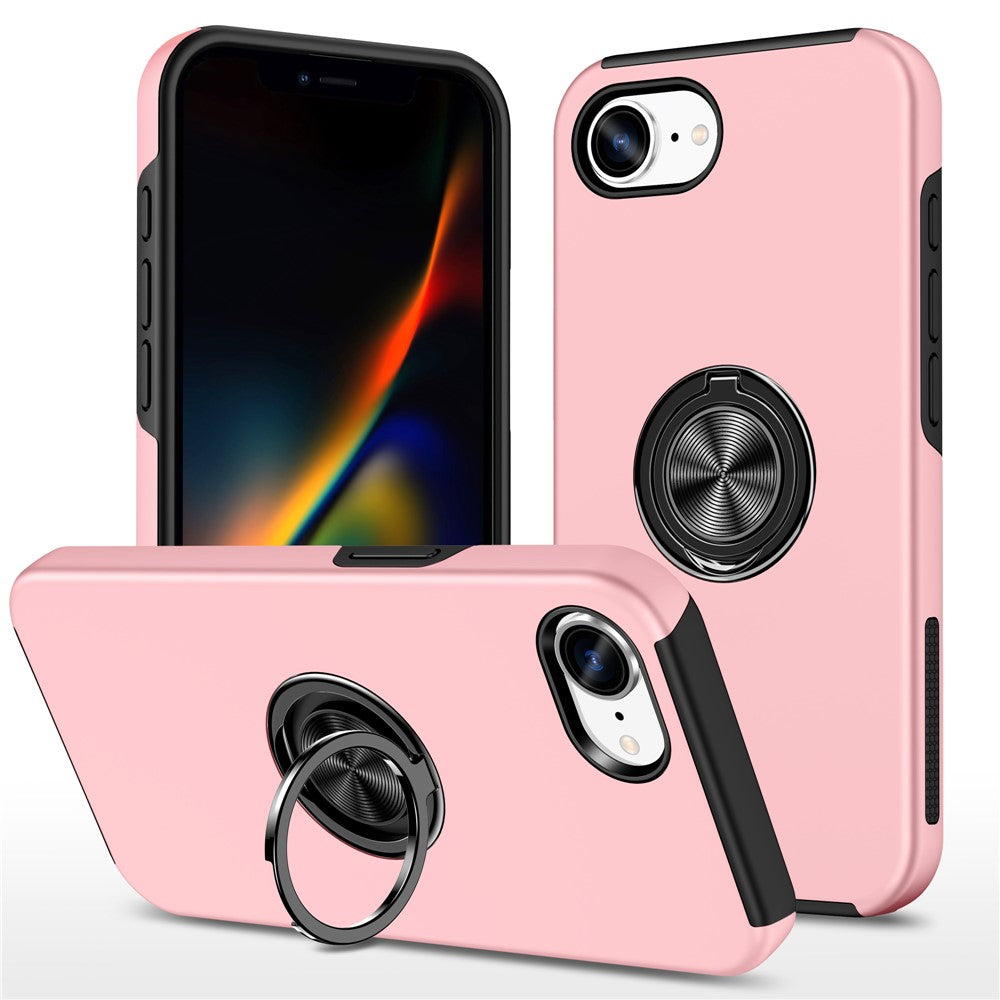 For iPhone 17e / 16e Case PC + TPU Phone Cover with Rotatable Ring Holder