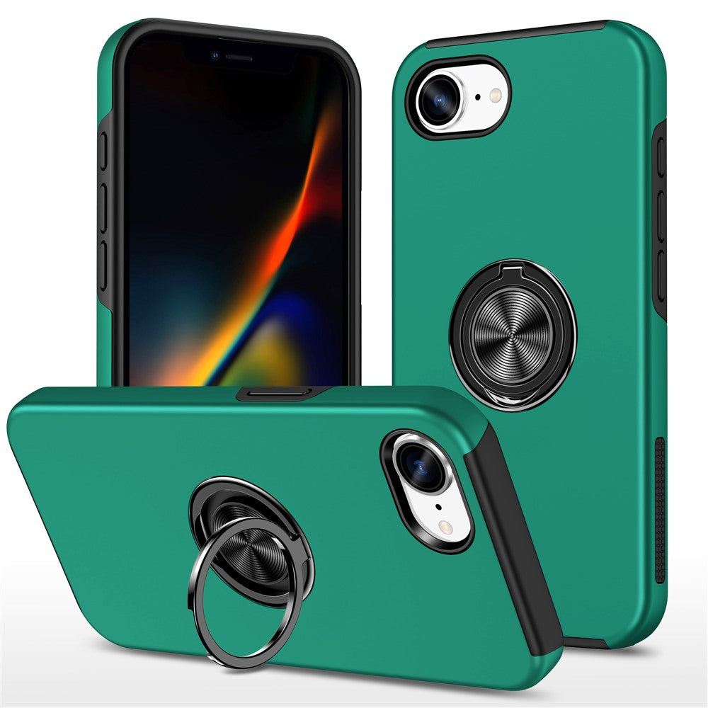 For iPhone 17e / 16e Case PC + TPU Phone Cover with Rotatable Ring Holder