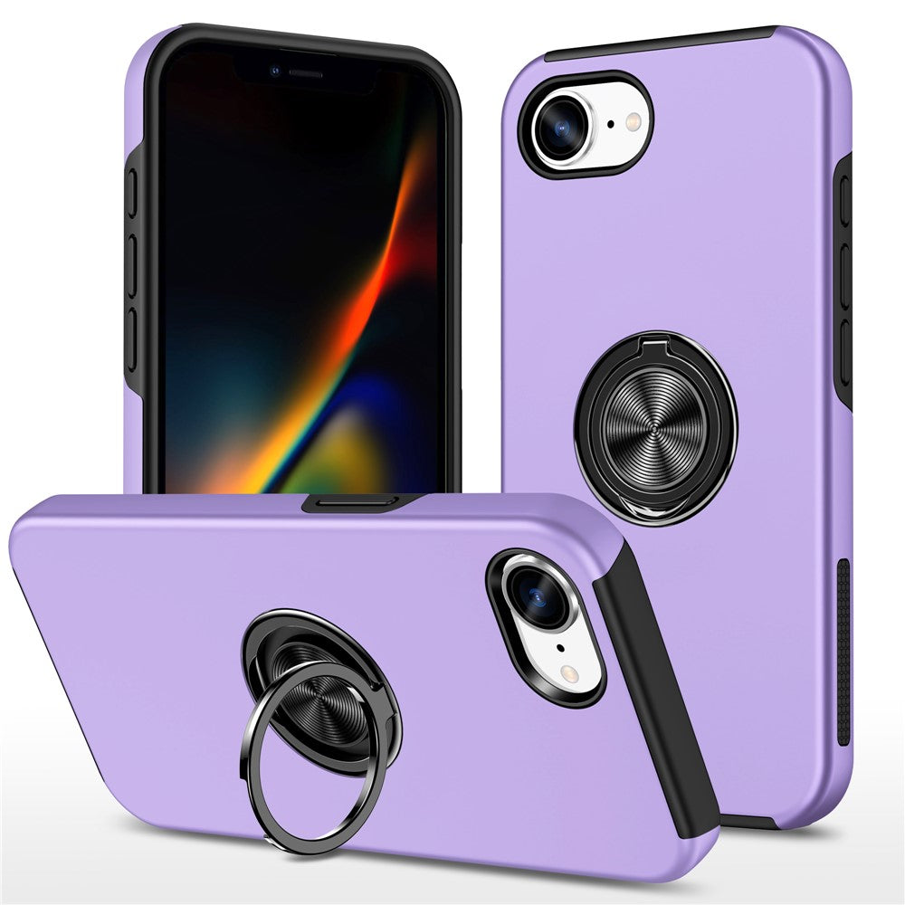 For iPhone 17e / 16e Case PC + TPU Phone Cover with Rotatable Ring Holder