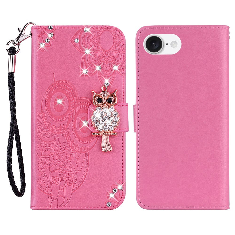 iPhone 16e Handyhülle mit Eulenmuster & Strass-Steinen