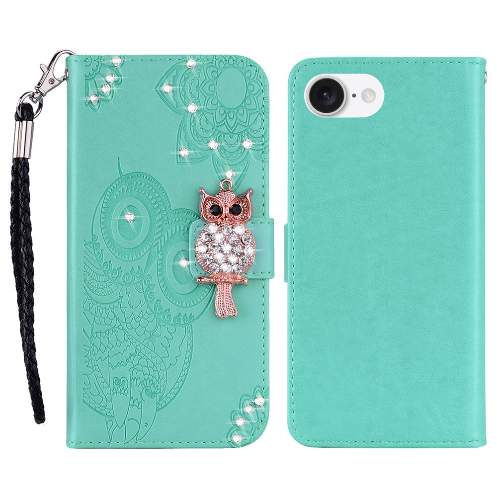 iPhone 16e Handyhülle mit Eulenmuster & Strass-Steinen