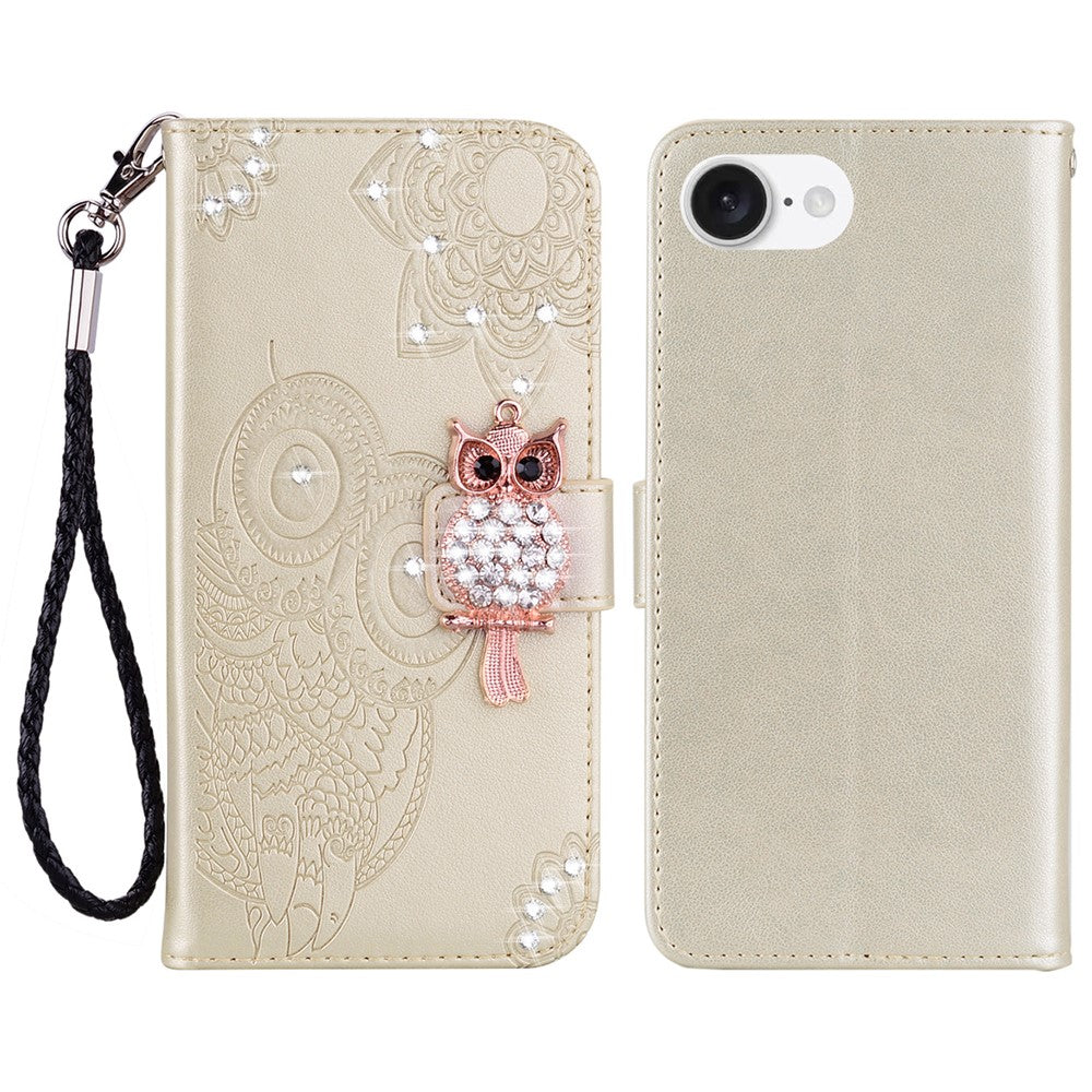 iPhone 16e Handyhülle mit Eulenmuster & Strass-Steinen