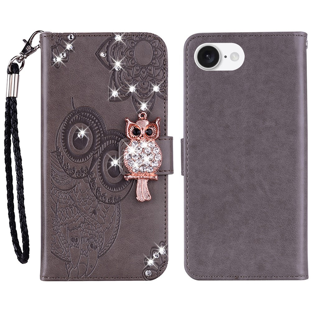 iPhone 16e Handyhülle mit Eulenmuster & Strass-Steinen