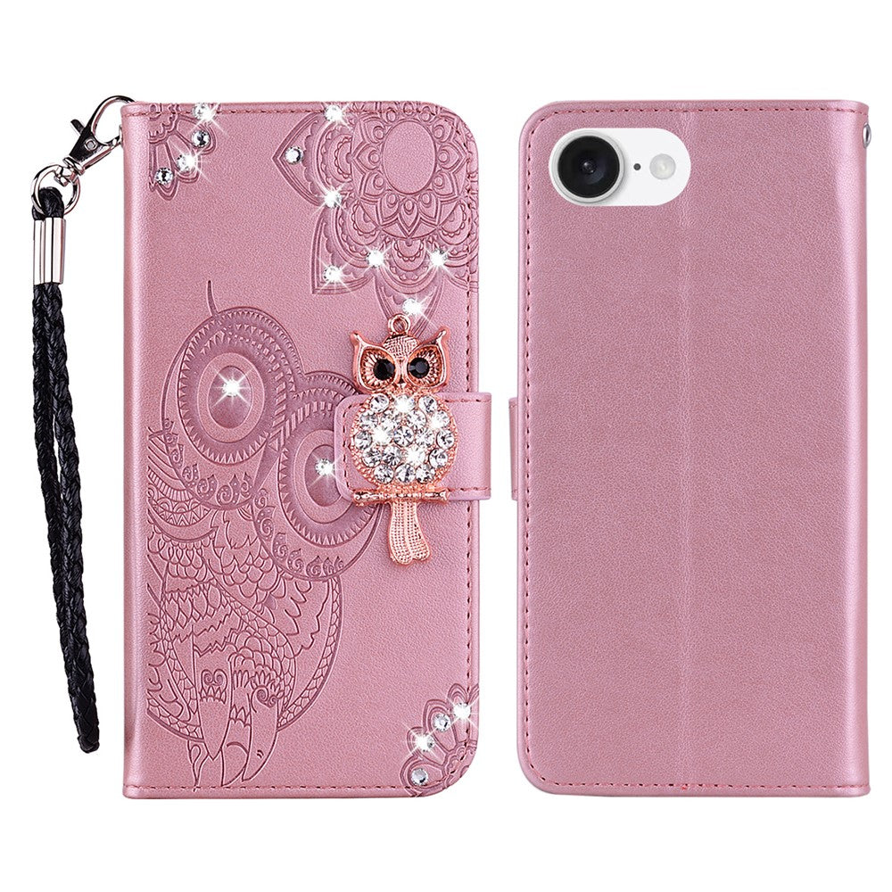 iPhone 16e Handyhülle mit Eulenmuster & Strass-Steinen