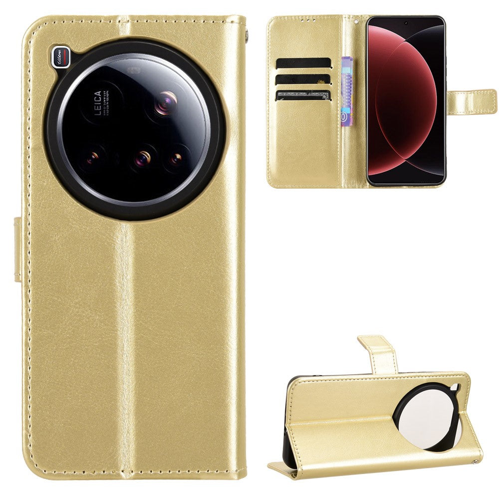 For Xiaomi 15 Ultra PU Leather Case with Strap Crazy Horse Texture Phone Wallet Cover
