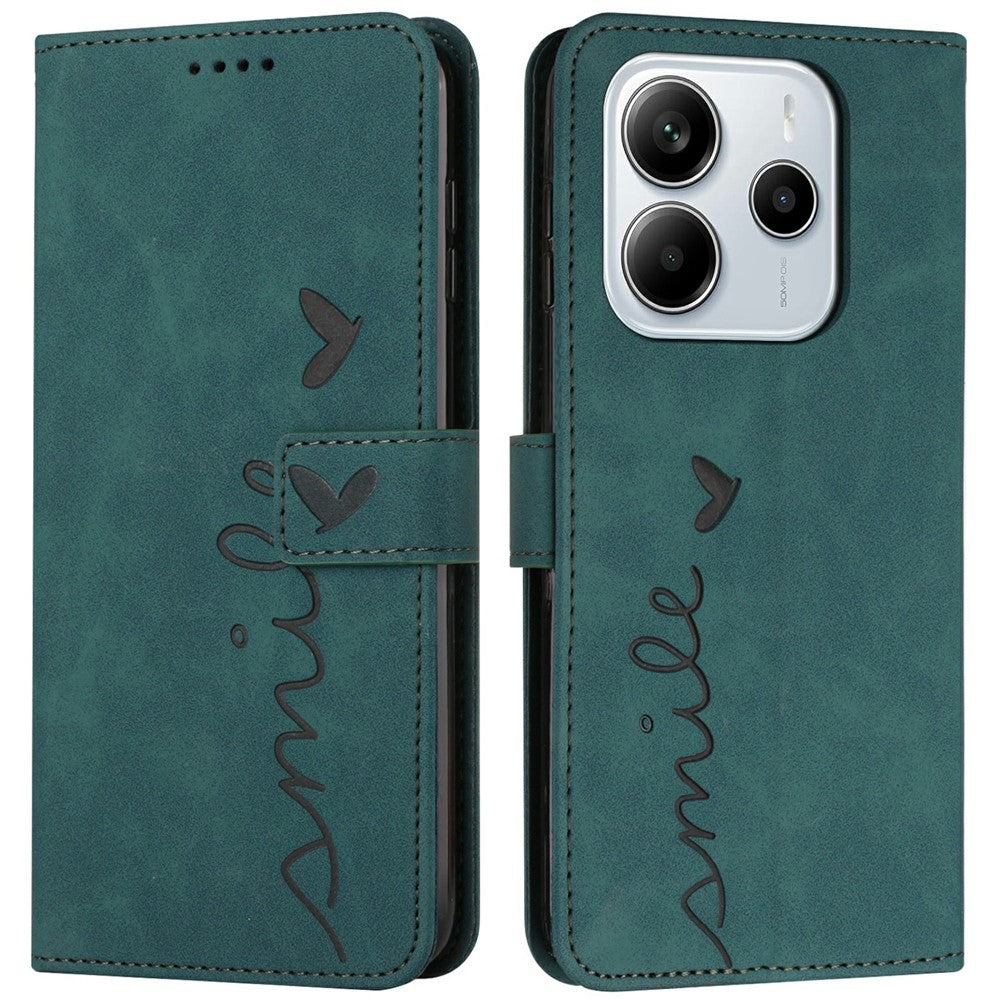 For Xiaomi Redmi Note 14 4G (164.84mm) Case Viewing Stand PU Leather Phone Cover Imprinted Heart Pattern