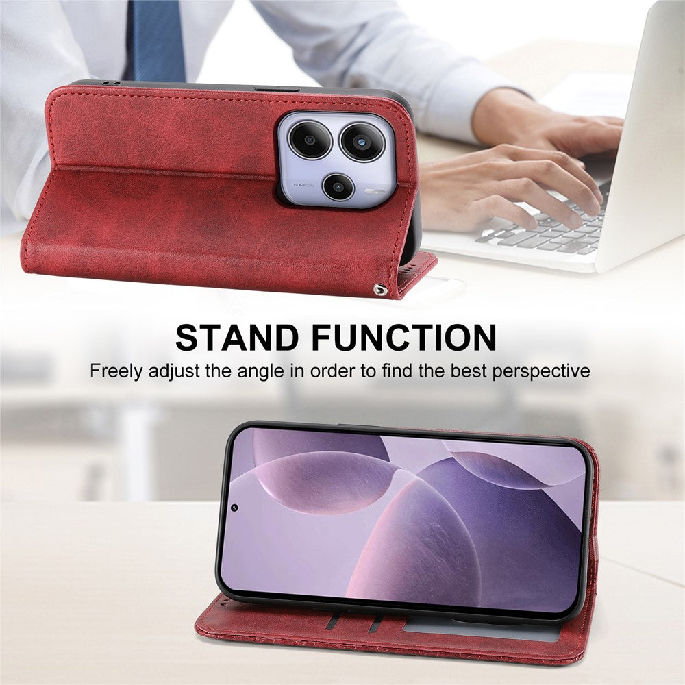 For Xiaomi Redmi Note 14 4G (164.84mm) Case Calf Texture PU Leather Phone Cover with Wallet