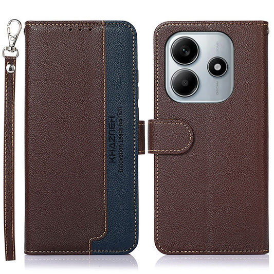 Xiaomi Redmi Note 14 4G (164.84mm) Handyhülle – KHAZNEH RFID-blockierende Brieftasche Litschi-Textur PU-Leder