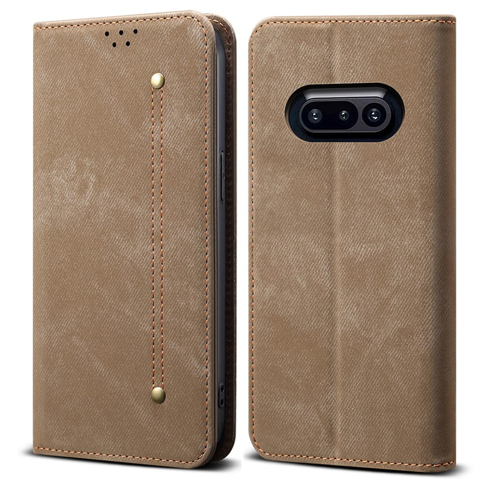 Nothing Phone (3a) Handyhülle – Mit Jeansstoff-Textur, PU-Leder, Standfunktion, magnetischer Automatikverschluss, Rundumschutz, mit Brieftasche