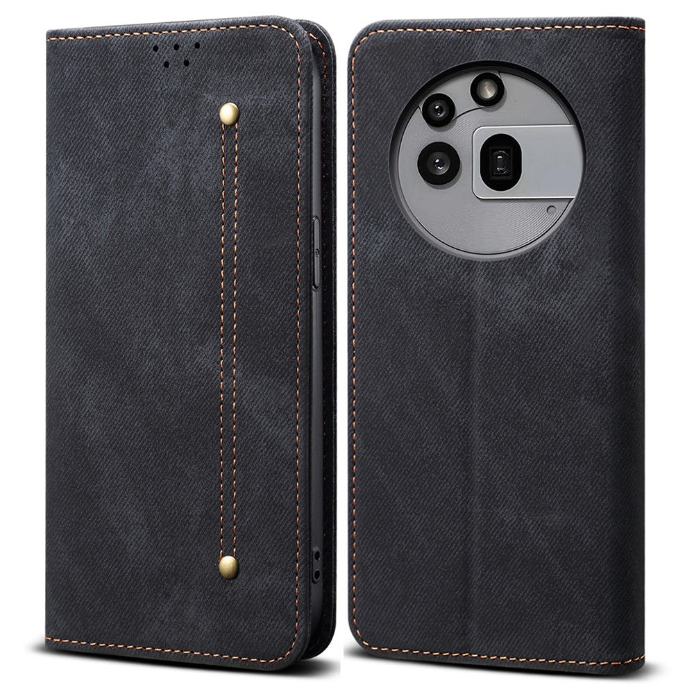 Nothing Phone (3a) Pro Handyhülle – Mit Jeansstoff-Textur, PU-Leder, Standfunktion, magnetischer Automatikverschluss, Rundumschutz, mit Brieftasche
