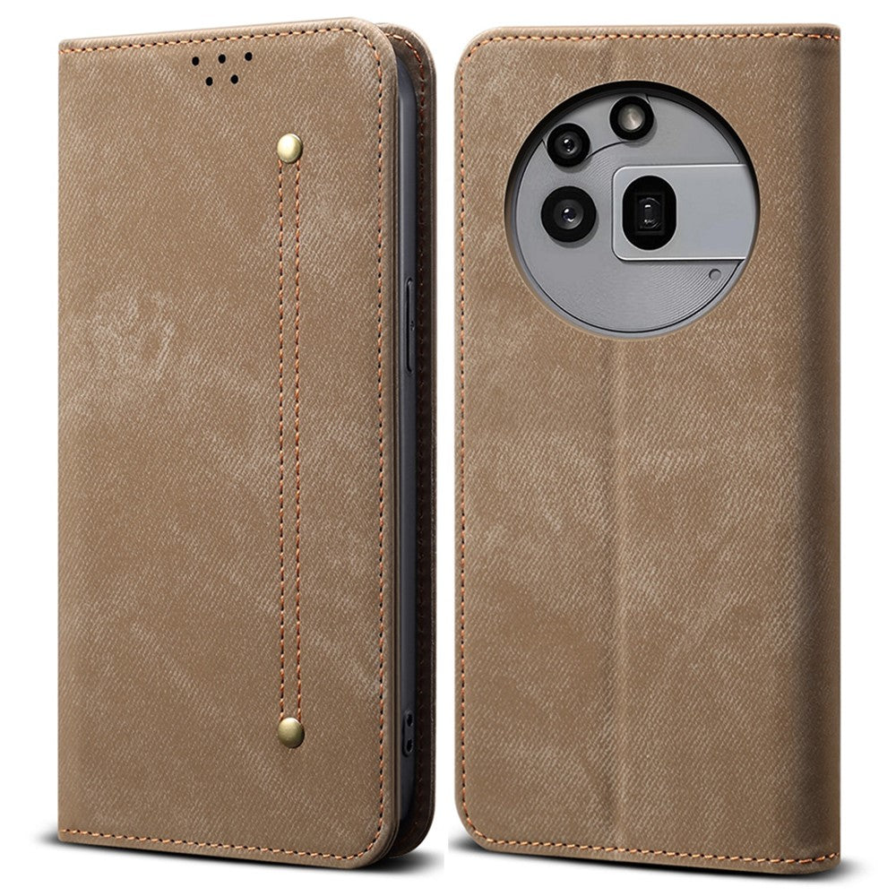 Nothing Phone (3a) Pro Handyhülle – Mit Jeansstoff-Textur, PU-Leder, Standfunktion, magnetischer Automatikverschluss, Rundumschutz, mit Brieftasche