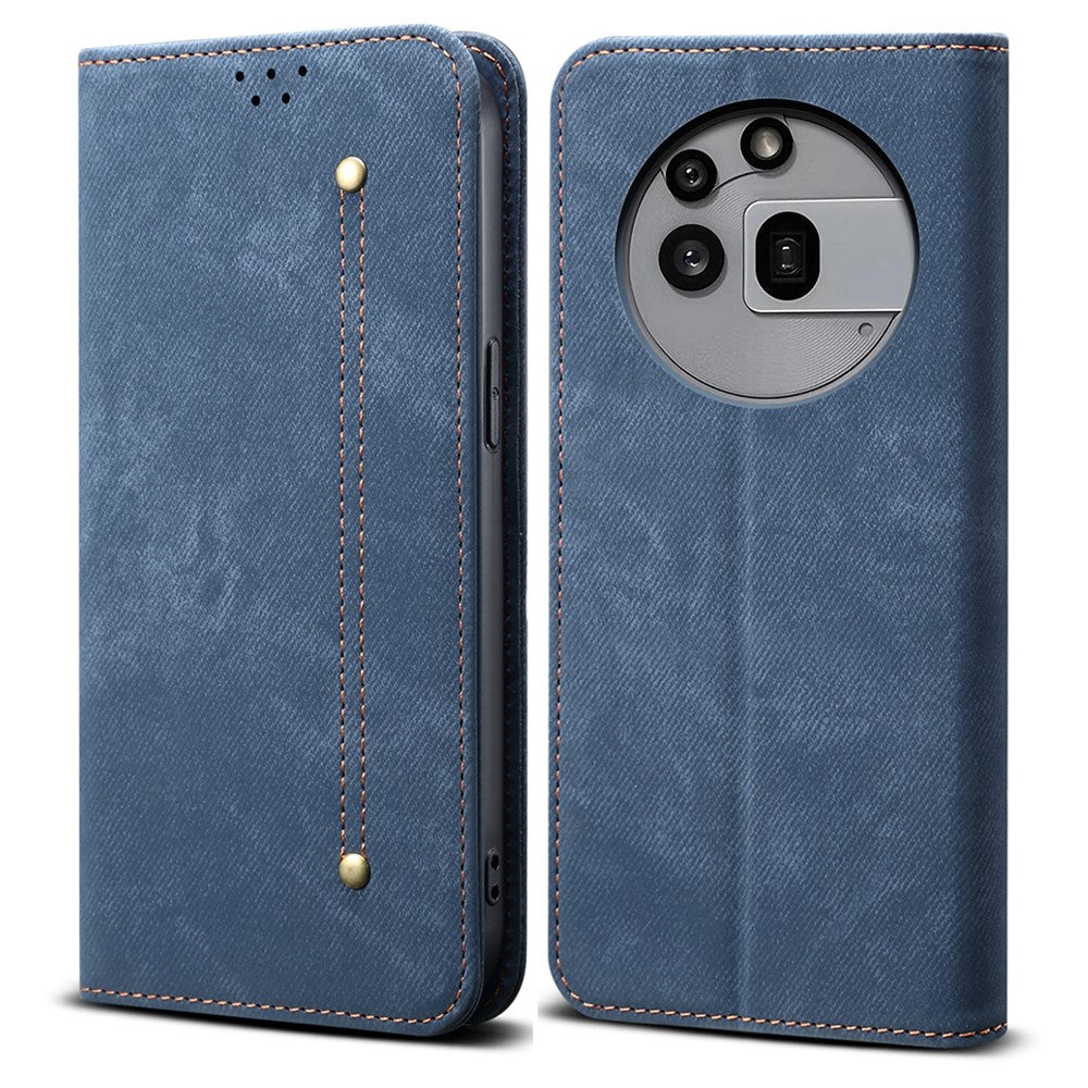 Nothing Phone (3a) Pro Handyhülle – Mit Jeansstoff-Textur, PU-Leder, Standfunktion, magnetischer Automatikverschluss, Rundumschutz, mit Brieftasche