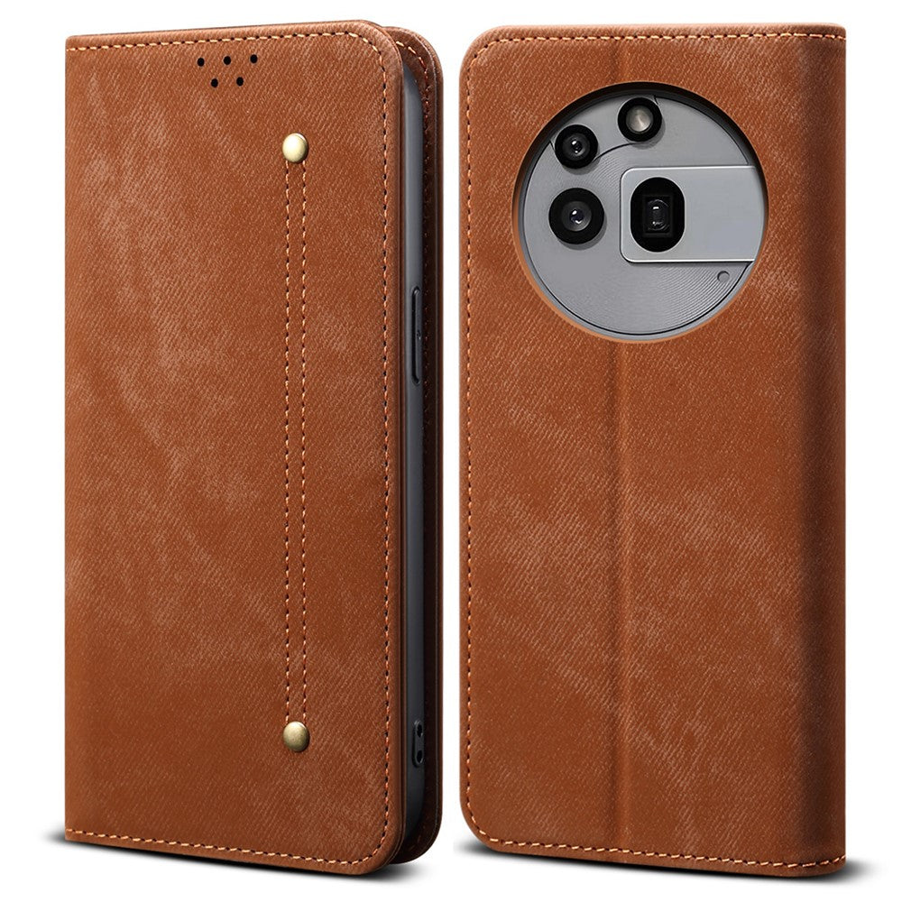 Nothing Phone (3a) Pro Handyhülle – Mit Jeansstoff-Textur, PU-Leder, Standfunktion, magnetischer Automatikverschluss, Rundumschutz, mit Brieftasche