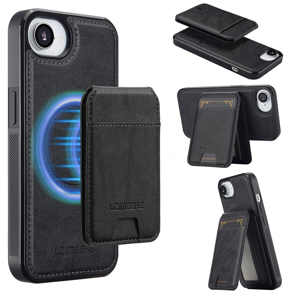LC.IMEEKE L3 For iPhone 17e / 16e Magnetic Case Detachable Card Holder Leather TPU Mobile Cover