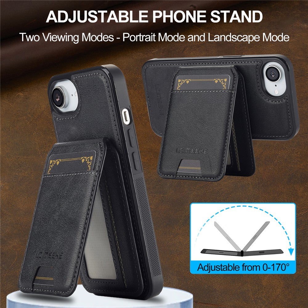 LC.IMEEKE L3 For iPhone 17e / 16e Magnetic Case Detachable Card Holder Leather TPU Mobile Cover