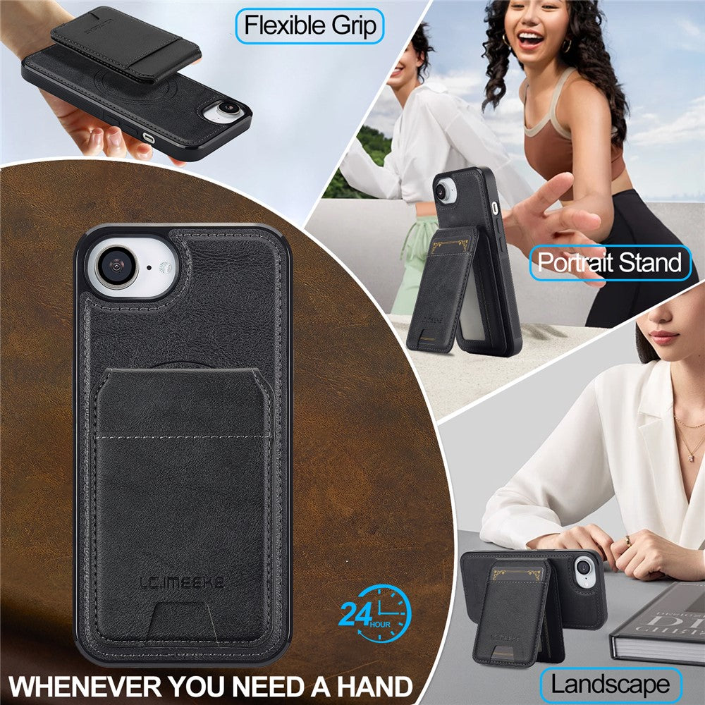 LC.IMEEKE L3 For iPhone 17e / 16e Magnetic Case Detachable Card Holder Leather TPU Mobile Cover