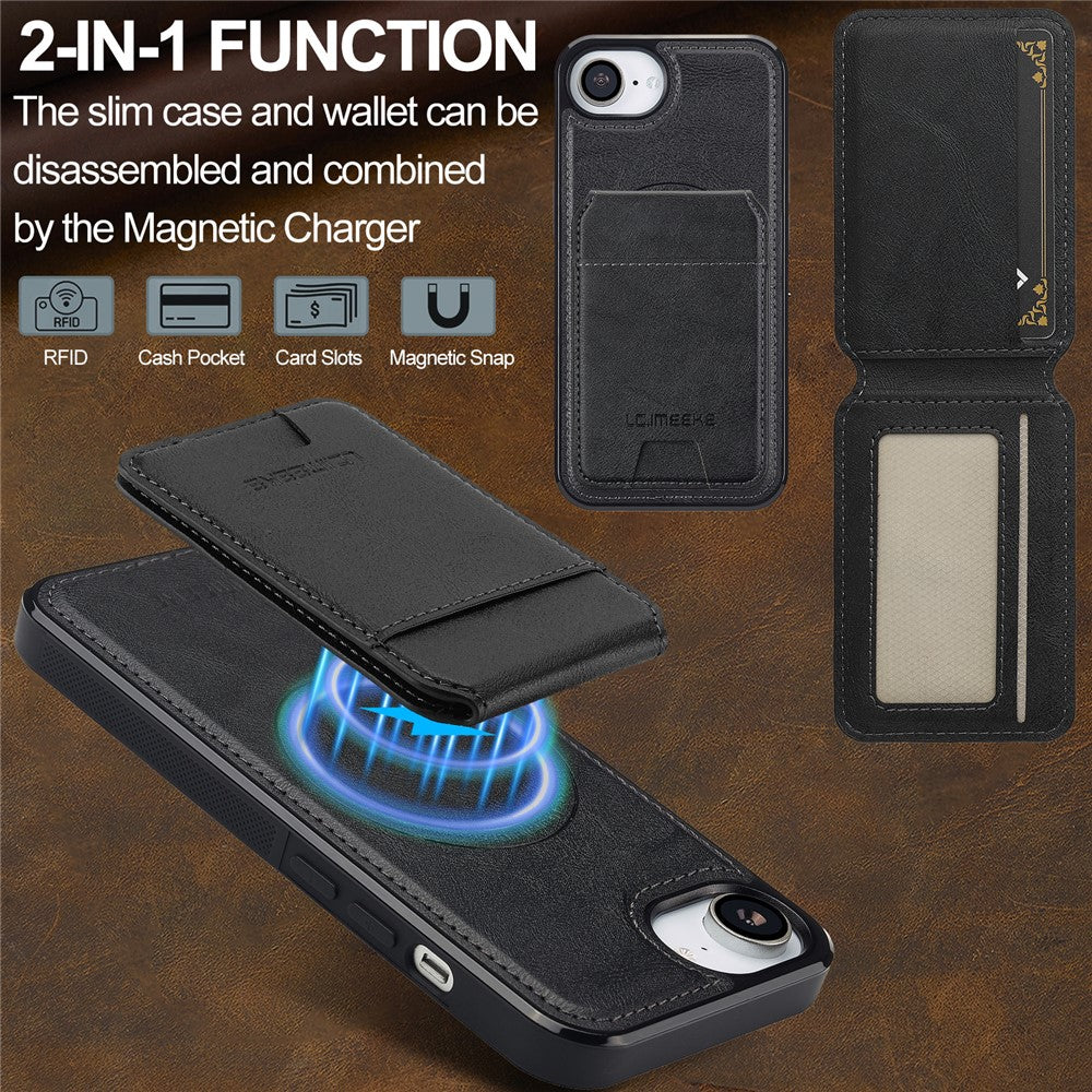 LC.IMEEKE L3 For iPhone 17e / 16e Magnetic Case Detachable Card Holder Leather TPU Mobile Cover
