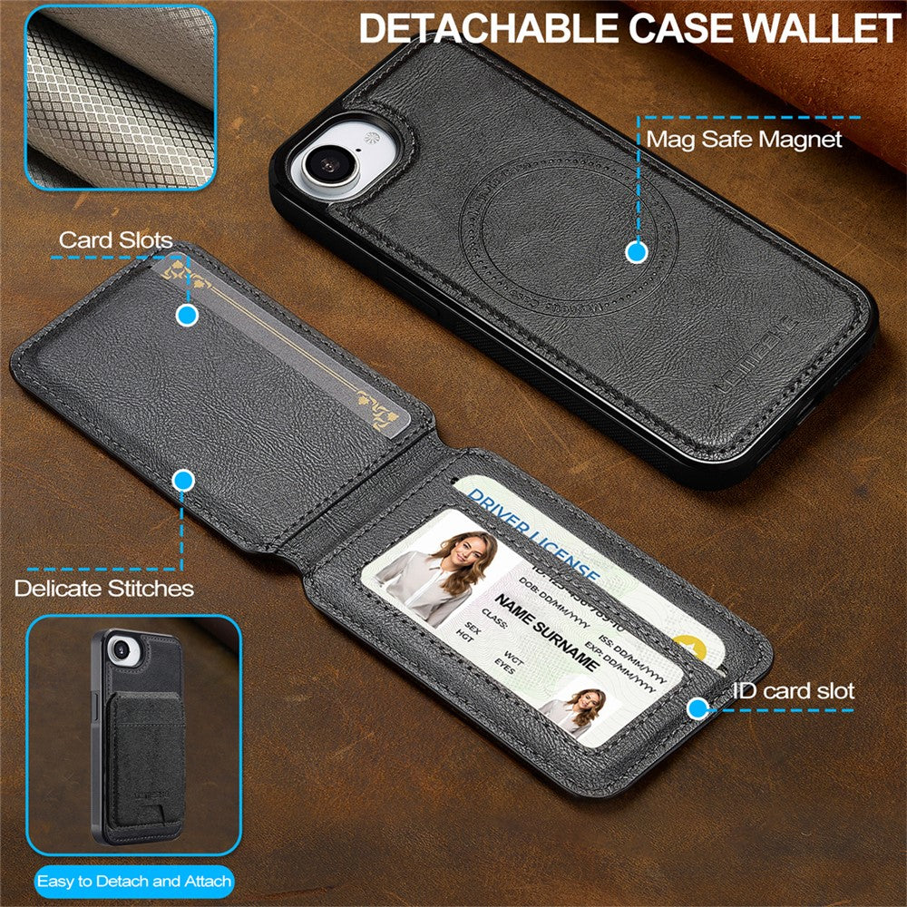 LC.IMEEKE L3 For iPhone 17e / 16e Magnetic Case Detachable Card Holder Leather TPU Mobile Cover