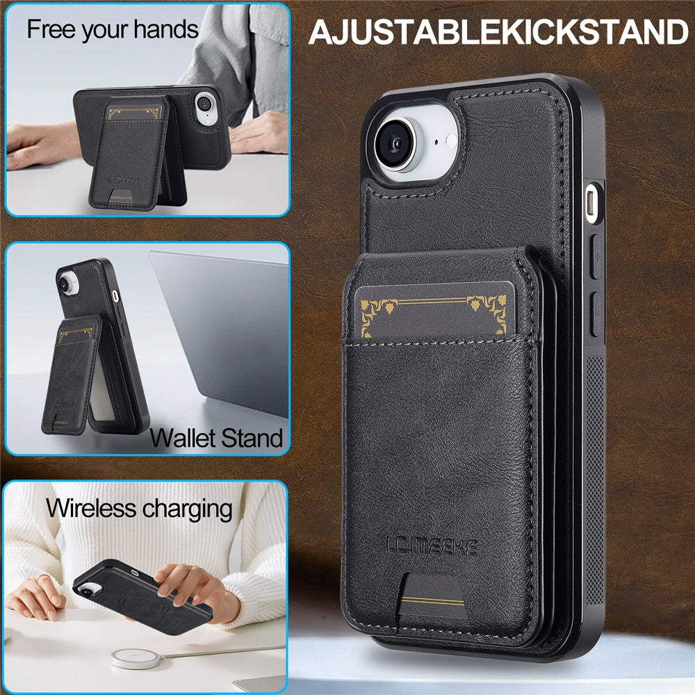 LC.IMEEKE L3 For iPhone 17e / 16e Magnetic Case Detachable Card Holder Leather TPU Mobile Cover