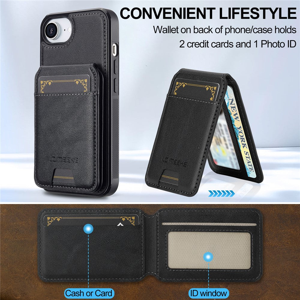 LC.IMEEKE L3 For iPhone 17e / 16e Magnetic Case Detachable Card Holder Leather TPU Mobile Cover