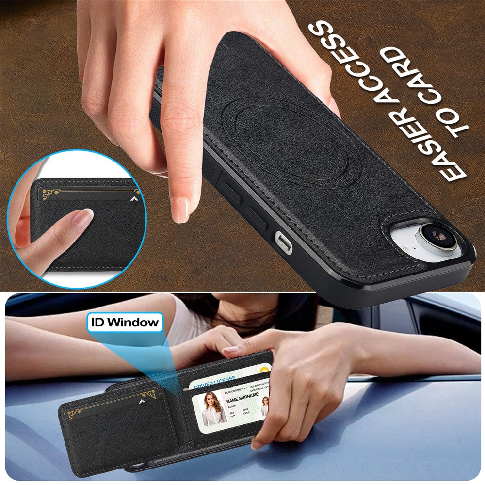 LC.IMEEKE L3 For iPhone 17e / 16e Magnetic Case Detachable Card Holder Leather TPU Mobile Cover