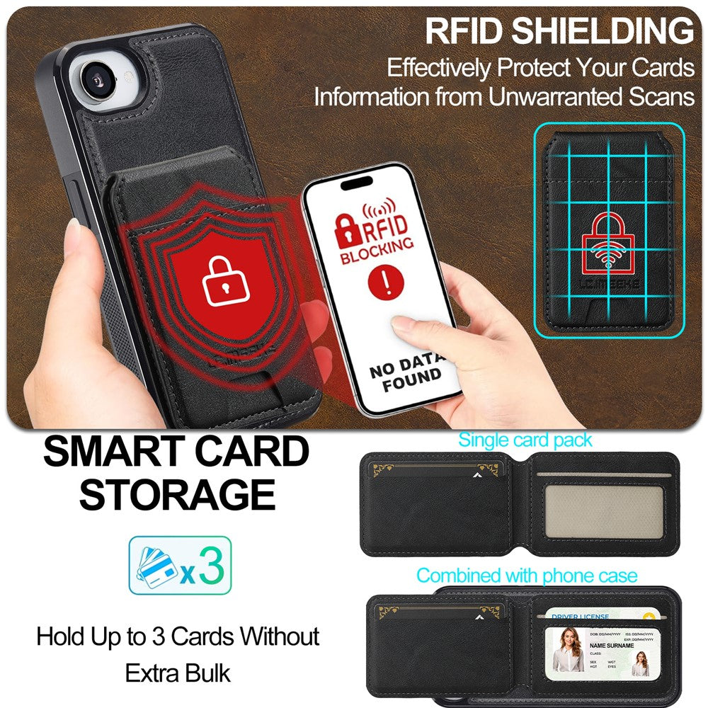 LC.IMEEKE L3 For iPhone 17e / 16e Magnetic Case Detachable Card Holder Leather TPU Mobile Cover