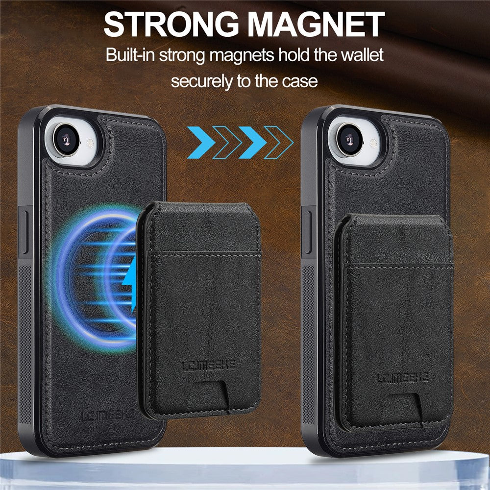 LC.IMEEKE L3 For iPhone 17e / 16e Magnetic Case Detachable Card Holder Leather TPU Mobile Cover