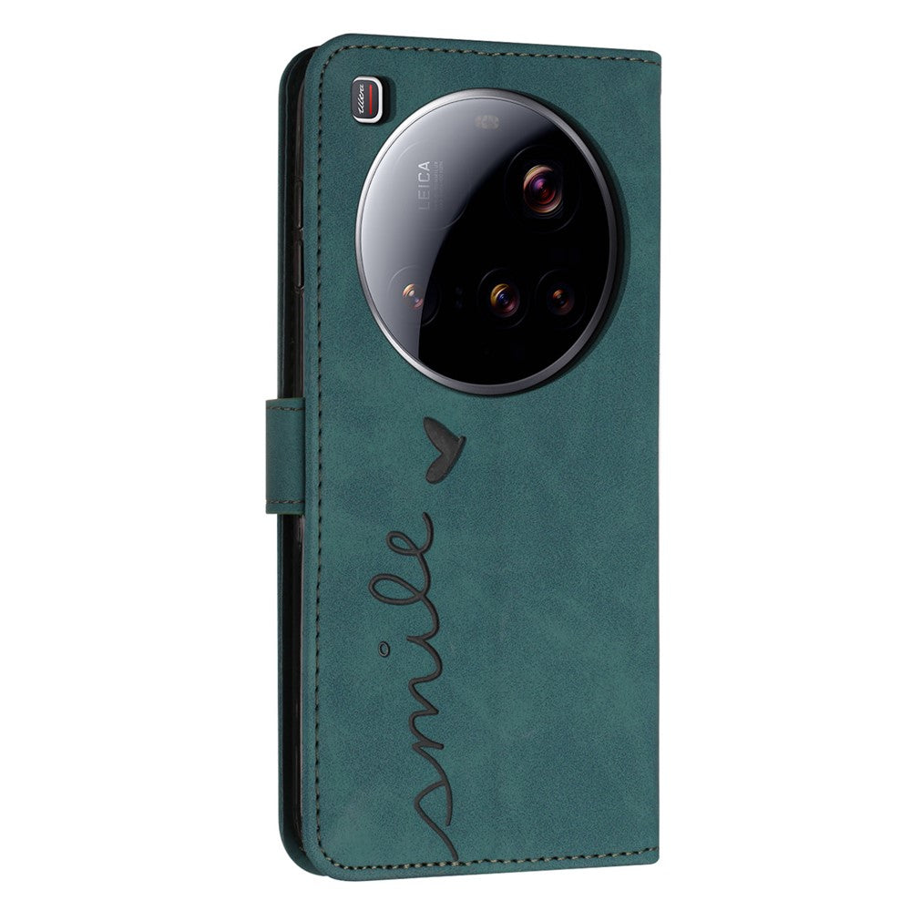For Xiaomi 15 Ultra Case Viewing Stand PU Leather Phone Cover Imprinted Heart Pattern