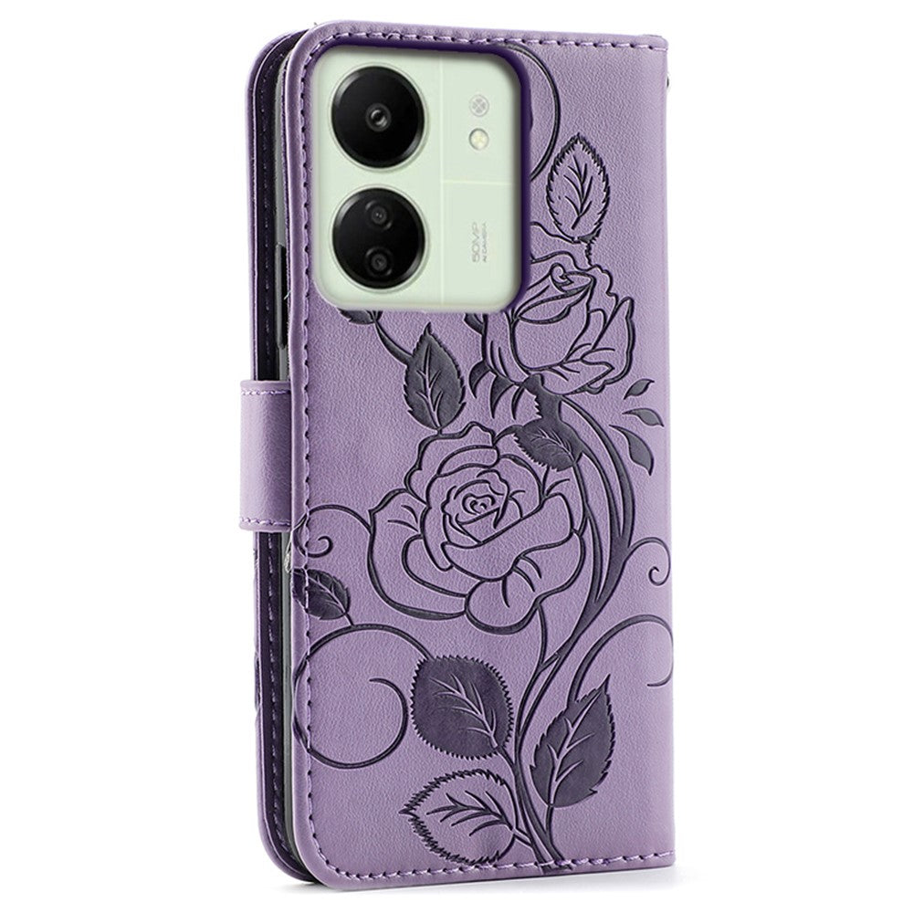 Phone Case For Xiaomi Redmi 13C 4G / 5G / 13R 5G / Poco M6 5G / C65 4G Wallet Stand Imprinted Rose Butterfly PU Leather Cover