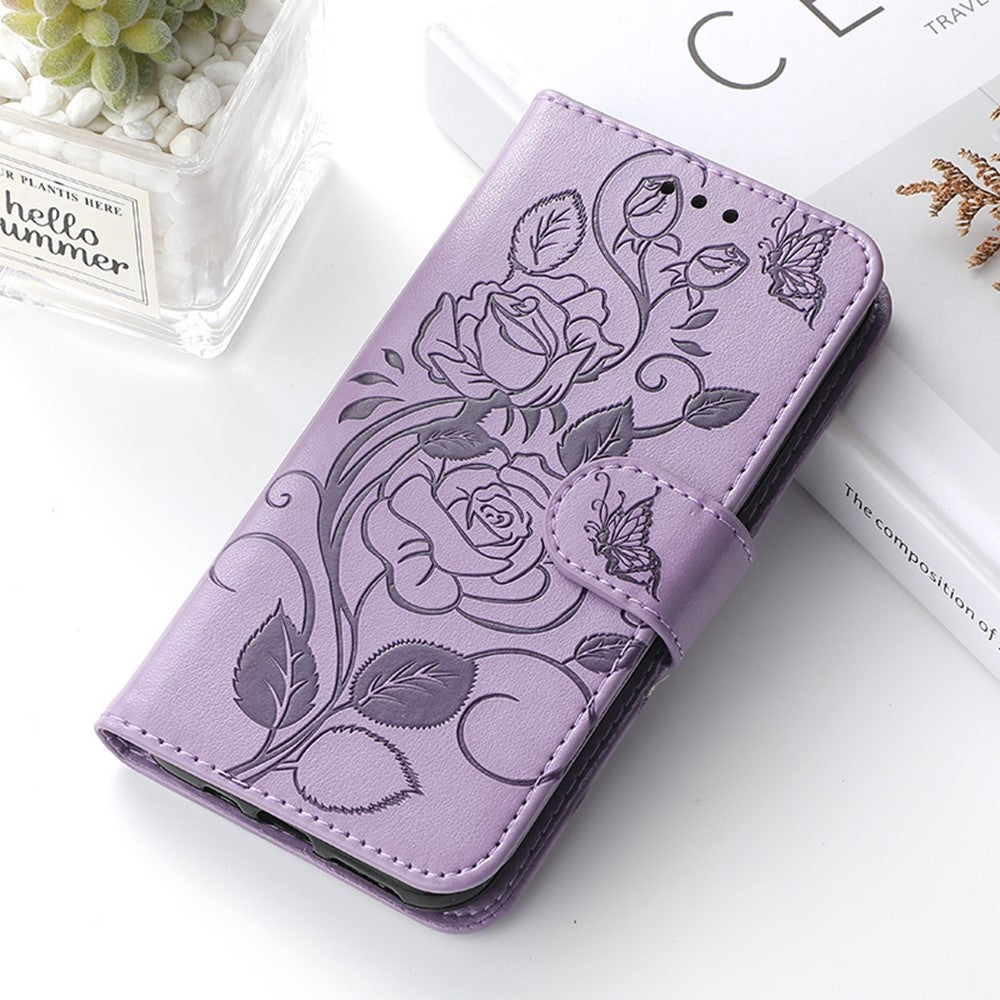 Phone Case For Xiaomi Redmi 13C 4G / 5G / 13R 5G / Poco M6 5G / C65 4G Wallet Stand Imprinted Rose Butterfly PU Leather Cover