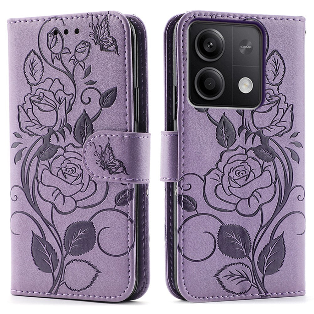For Xiaomi Redmi Note 13 5G Case Wallet Stand Imprinted Rose Butterfly PU Leather Phone Cover
