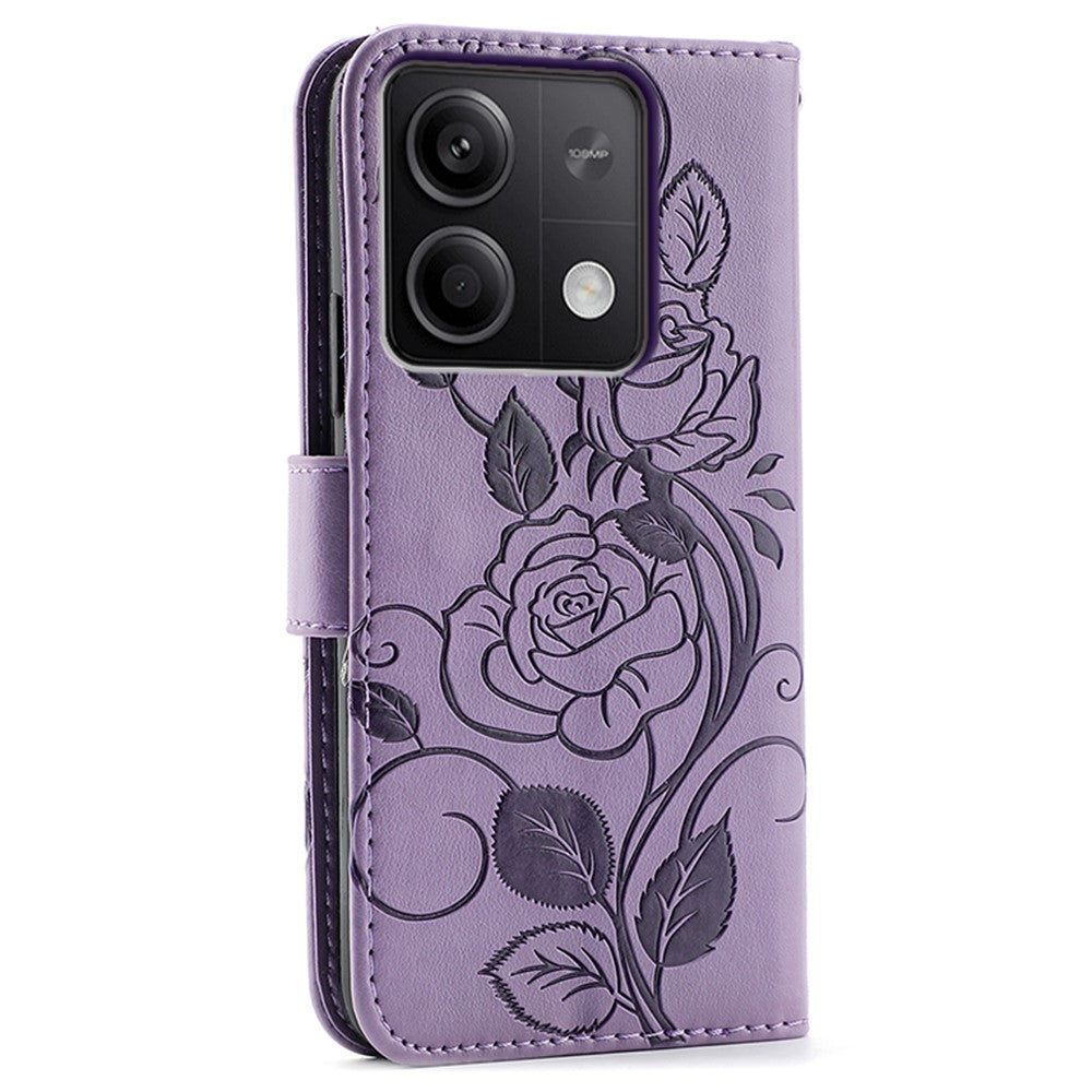 For Xiaomi Redmi Note 13 5G Case Wallet Stand Imprinted Rose Butterfly PU Leather Phone Cover