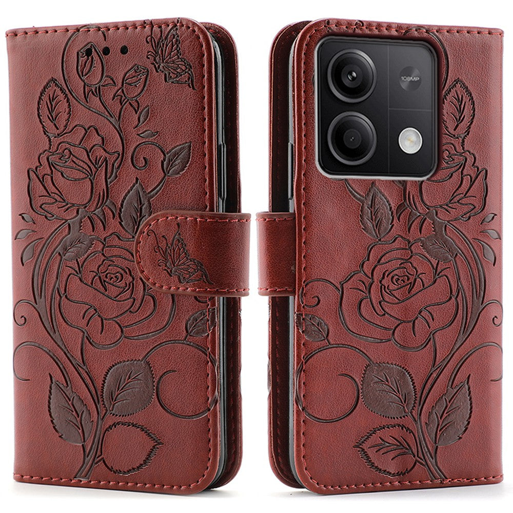 For Xiaomi Redmi Note 13 5G Case Wallet Stand Imprinted Rose Butterfly PU Leather Phone Cover