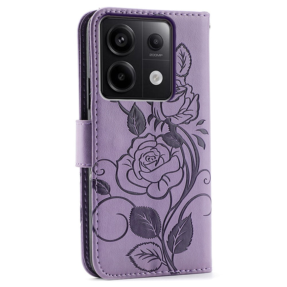 For Xiaomi Redmi Note 13 Pro 5G / Poco X6 5G Case Wallet Stand Imprinted Rose Butterfly PU Leather Phone Cover