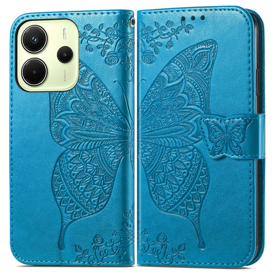 Xiaomi Redmi Note 14 4G (164.84mm) Handyhülle – mit Riemen, Schmetterlingsmuster, PU-Leder, Brieftaschen