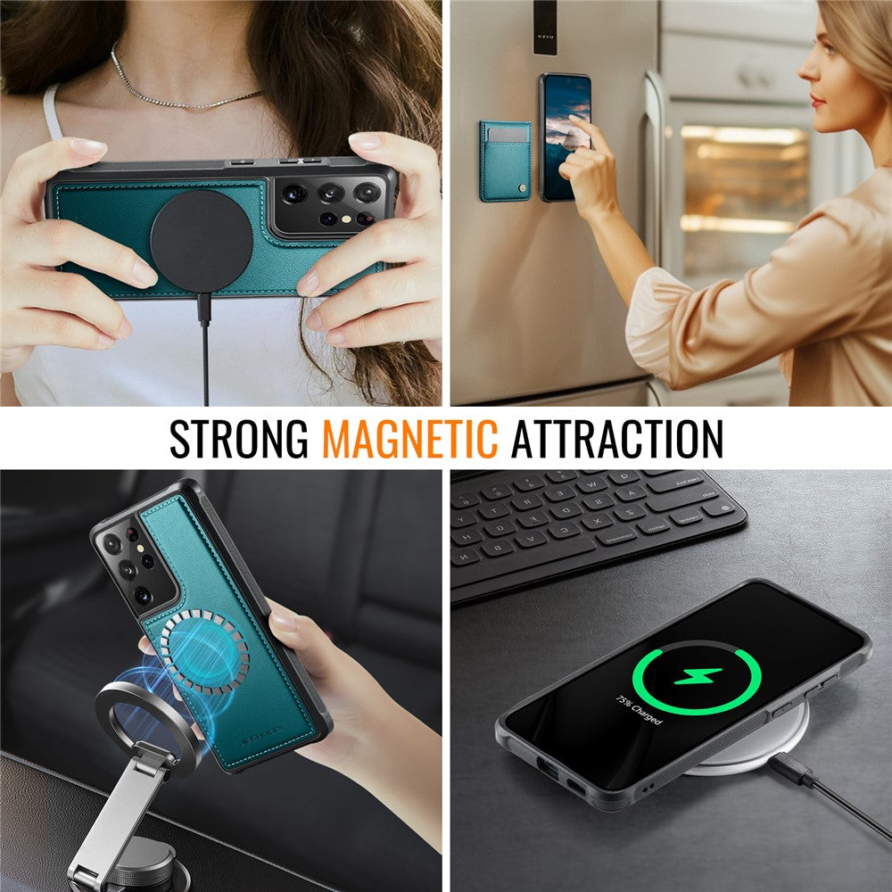 Galaxy S21 Ultra 5G Leder-Hülle mit Kartenfach & RFID-Schutz – MagSafe kompatibel