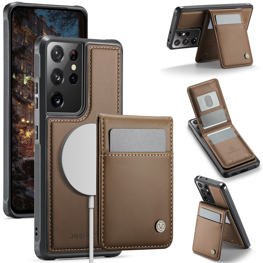 Galaxy S21 Ultra 5G Leder-Hülle mit Kartenfach & RFID-Schutz – MagSafe kompatibel
