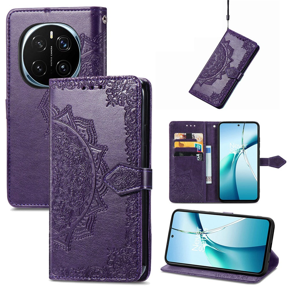 Honor Magic7 5G Wallet-Handyhülle – Aus geprägtem Mandala-Leder, mit Magnetverschluss & Klappverschluss