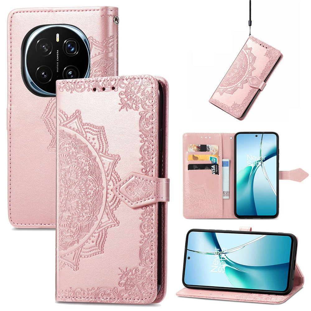 Honor Magic7 5G Wallet-Handyhülle – Aus geprägtem Mandala-Leder, mit Magnetverschluss & Klappverschluss