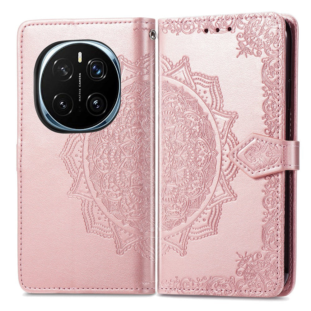 Honor Magic7 5G Wallet-Handyhülle – Aus geprägtem Mandala-Leder, mit Magnetverschluss & Klappverschluss