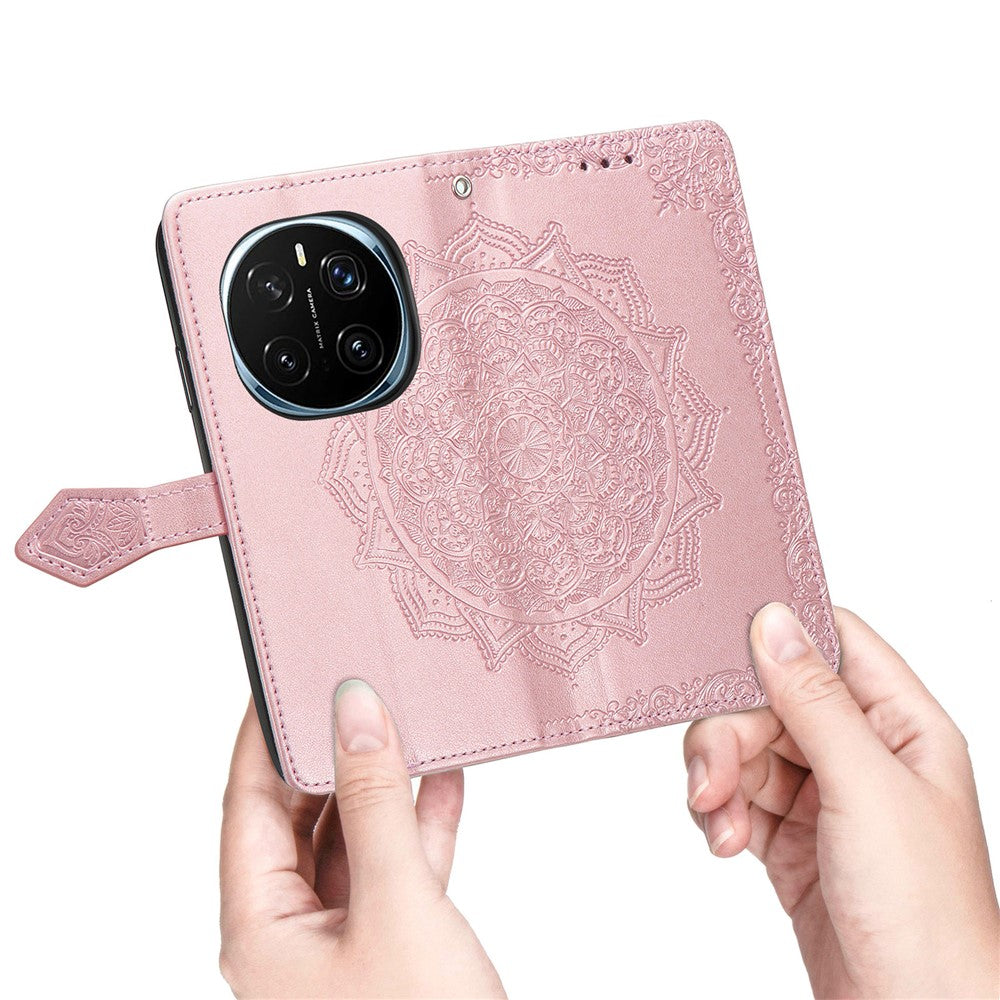 Honor Magic7 5G Wallet-Handyhülle – Aus geprägtem Mandala-Leder, mit Magnetverschluss & Klappverschluss