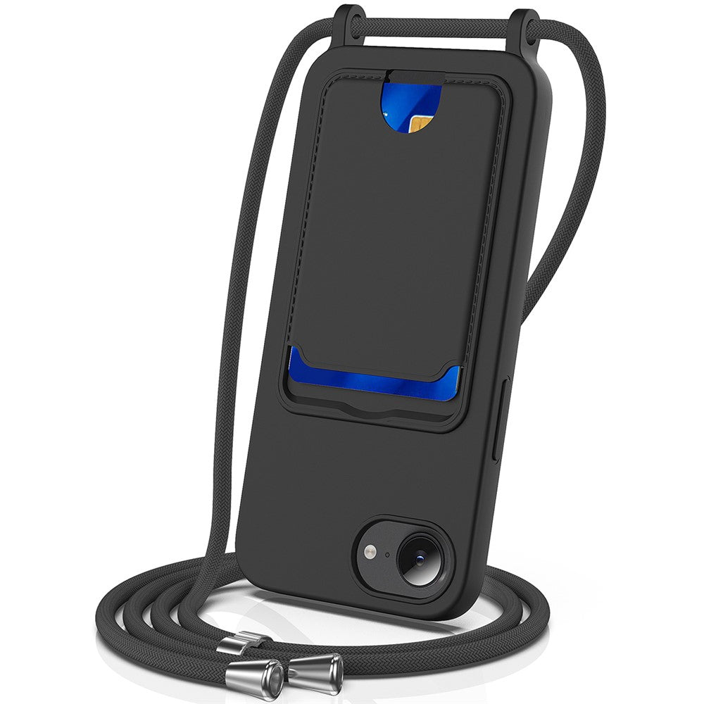For iPhone 17e / 16e Case Liquid Silicone Card Holder Back Phone Cover with Lanyard