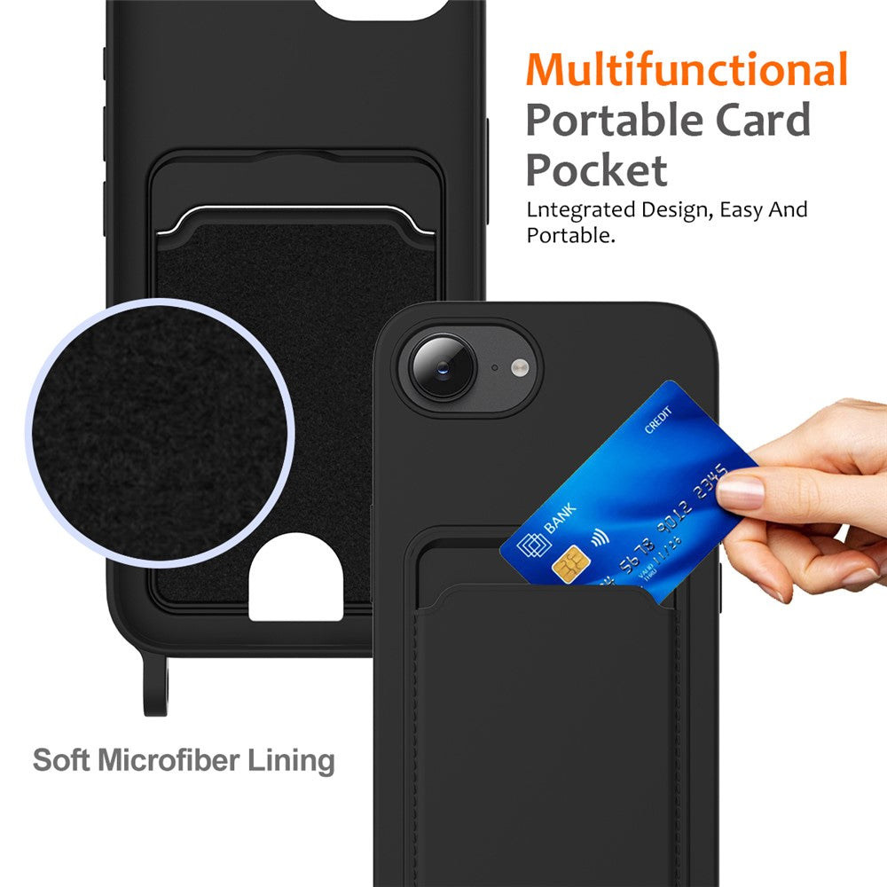 For iPhone 17e / 16e Case Liquid Silicone Card Holder Back Phone Cover with Lanyard