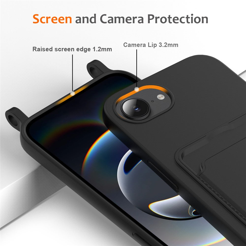 For iPhone 17e / 16e Case Liquid Silicone Card Holder Back Phone Cover with Lanyard