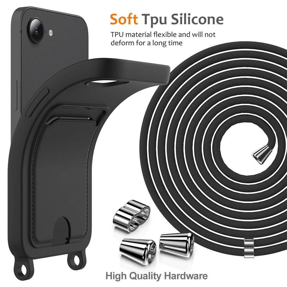 For iPhone 17e / 16e Case Liquid Silicone Card Holder Back Phone Cover with Lanyard