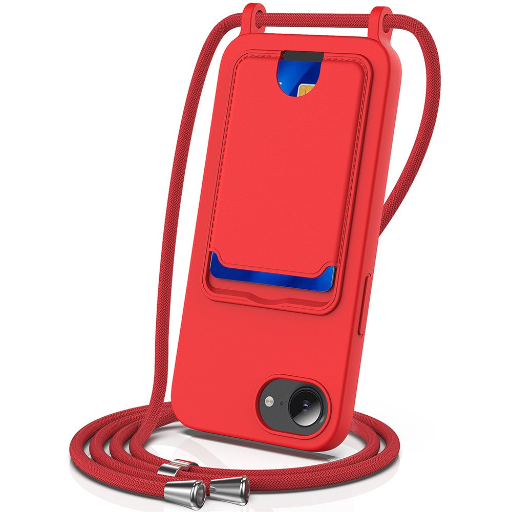 For iPhone 17e / 16e Case Liquid Silicone Card Holder Back Phone Cover with Lanyard
