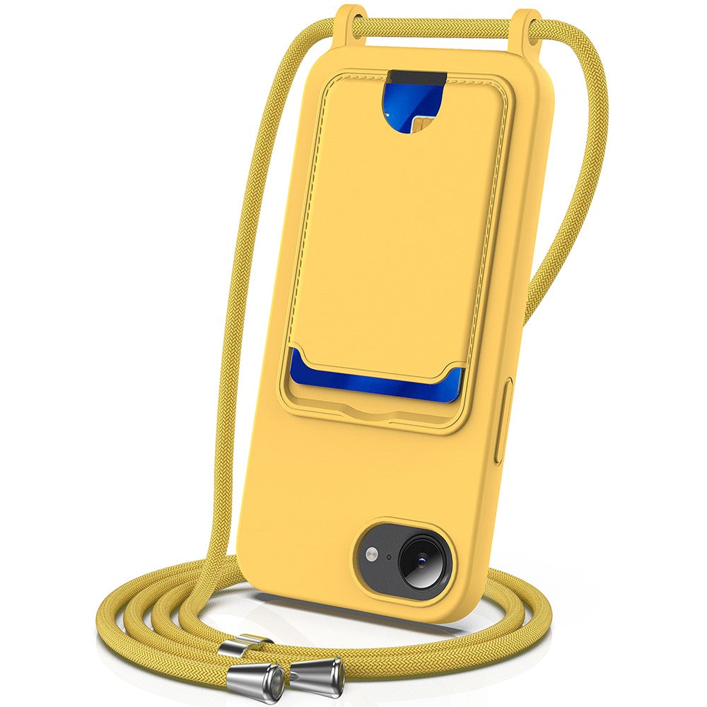 For iPhone 17e / 16e Case Liquid Silicone Card Holder Back Phone Cover with Lanyard