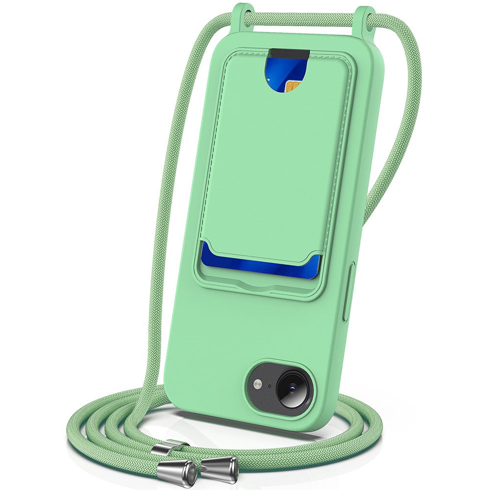 For iPhone 17e / 16e Case Liquid Silicone Card Holder Back Phone Cover with Lanyard