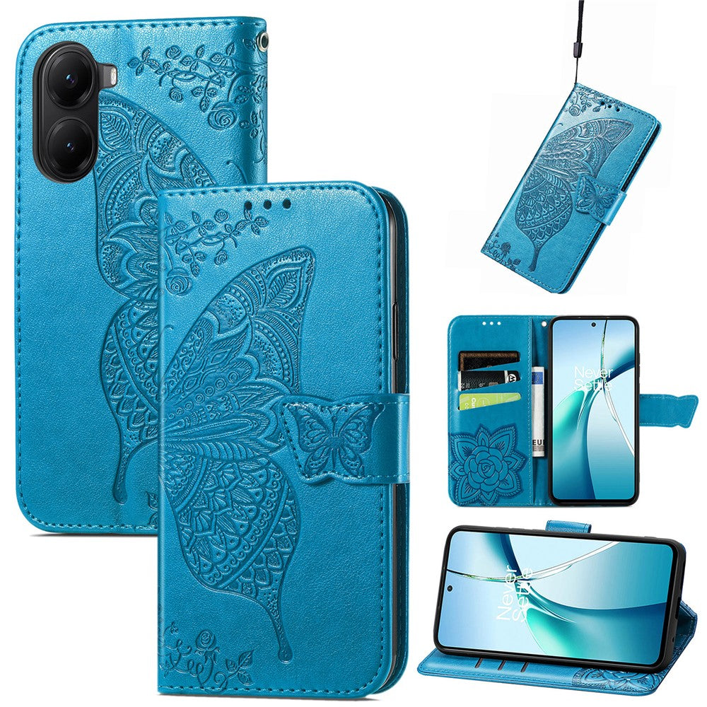 For Xiaomi Redmi Turbo 4 5G / Xiaomi Poco X7 Pro 5G Case with Strap Butterfly Pattern PU Leather Wallet Phone Cover