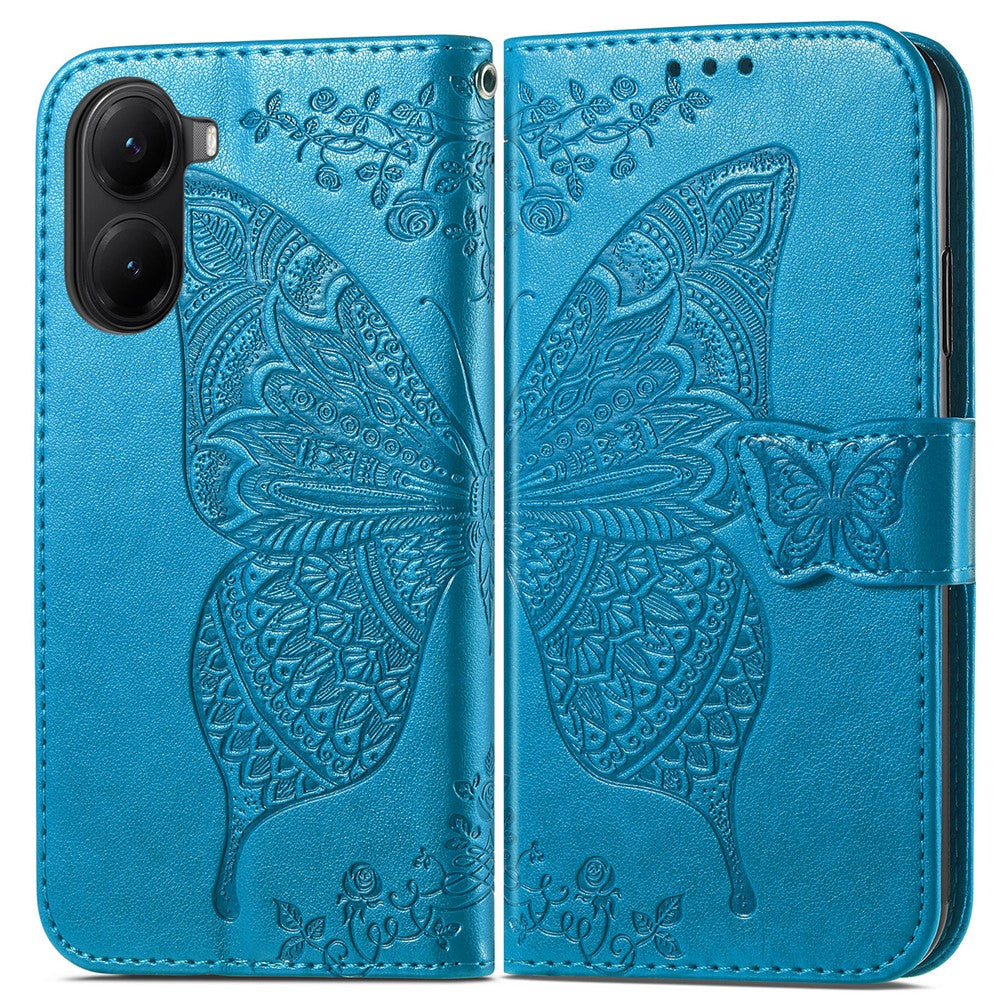 For Xiaomi Redmi Turbo 4 5G / Xiaomi Poco X7 Pro 5G Case with Strap Butterfly Pattern PU Leather Wallet Phone Cover